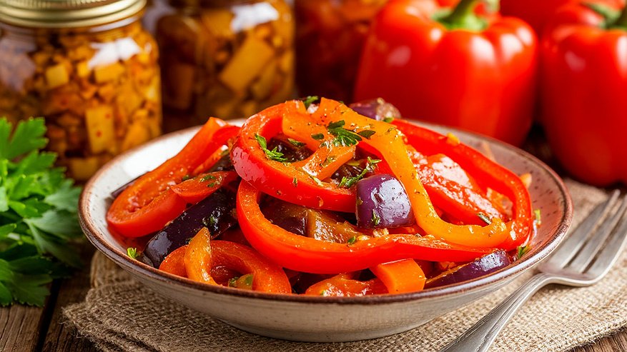 Главная картинка новости: Салат из сладкого перца и баклажанов на зиму - вкуснейшая простая заготовка: первые 20 банок заканчиваются уже в январе